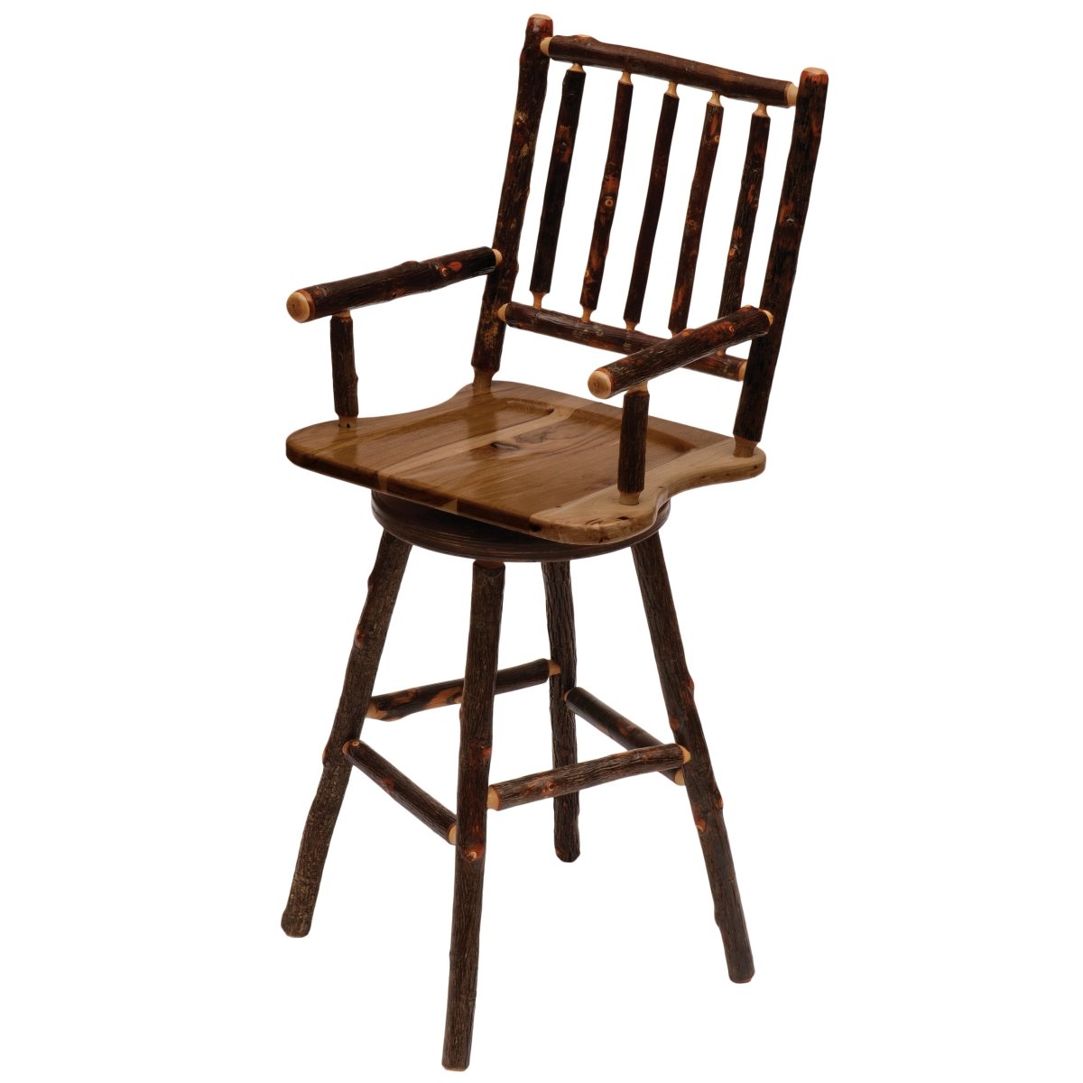 Hickory Log 24" Swivel Barstool w/Arms