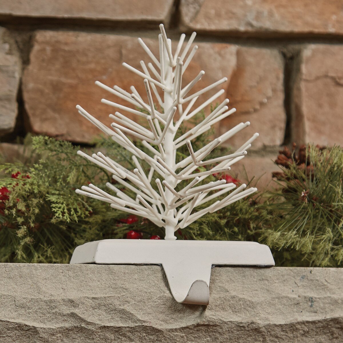 White Metal Tree Stocking Hanger