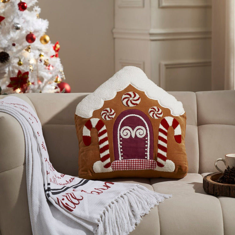 Gingerbread House Embroidered Velvet Pillow - Ozark Cabin Décor, LLC