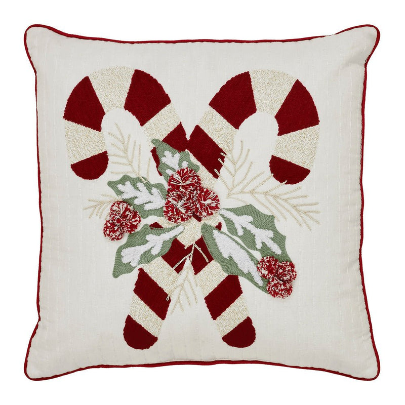 Candy Cane & Holly Throw Pillow - Ozark Cabin Décor, LLC