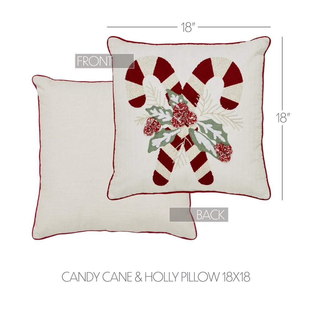 Candy Cane & Holly Throw Pillow - Ozark Cabin Décor, LLC