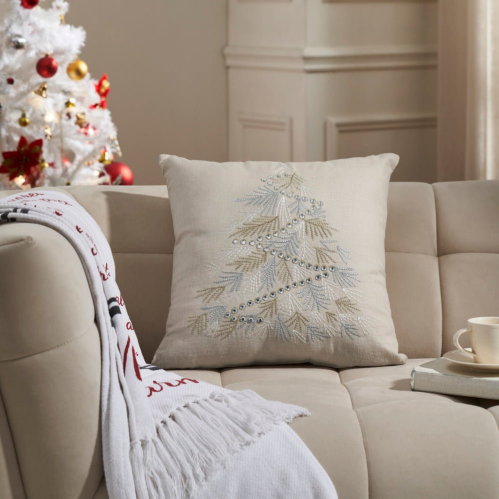 Silver and Gold Pine Tree Embroidered Pillow - Ozark Cabin Décor, LLC