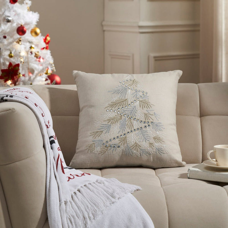 Silver and Gold Pine Tree Embroidered Pillow - Ozark Cabin Décor, LLC