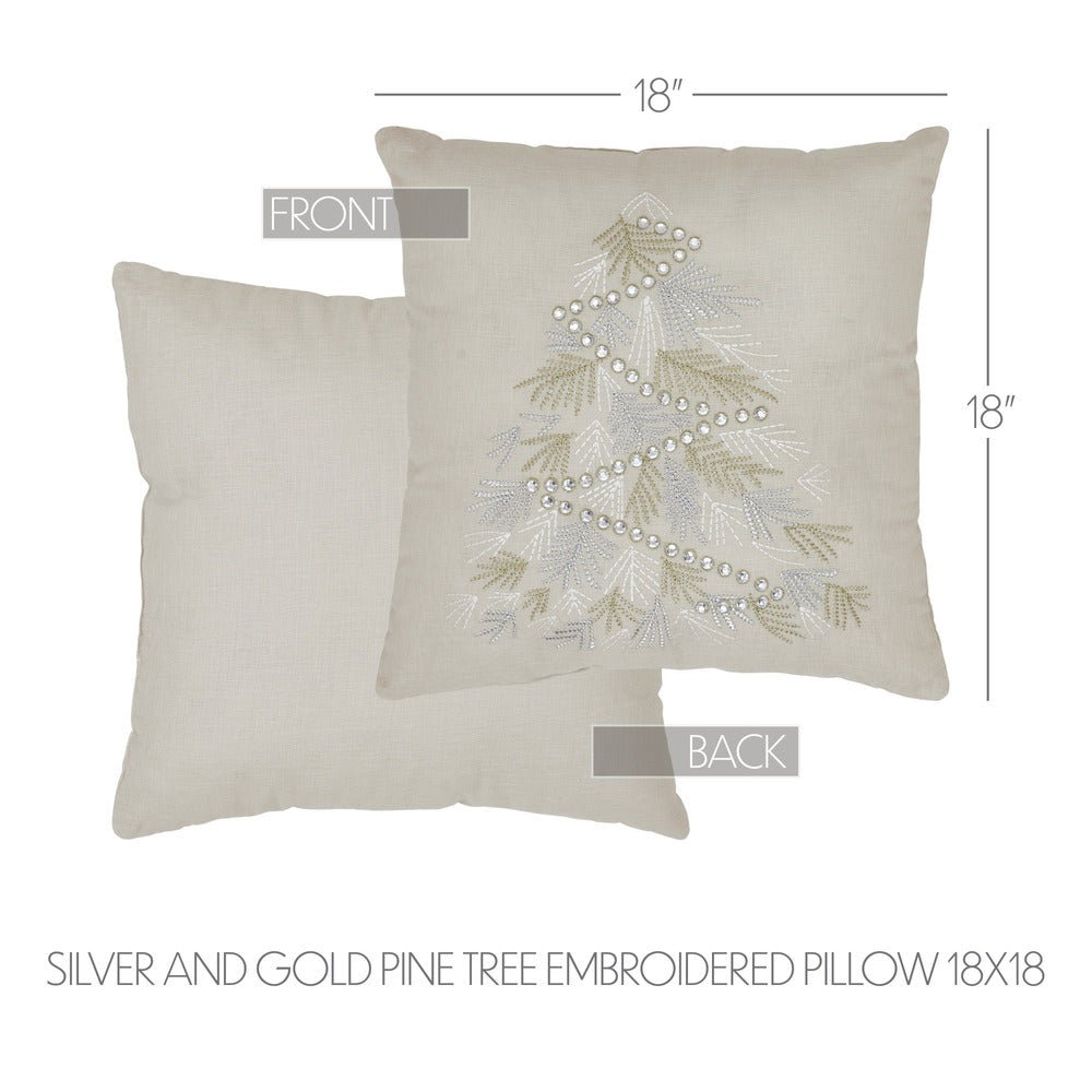 Silver and Gold Pine Tree Embroidered Pillow - Ozark Cabin Décor, LLC