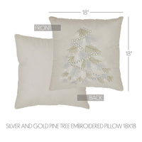 Silver and Gold Pine Tree Embroidered Pillow - Ozark Cabin Décor, LLC