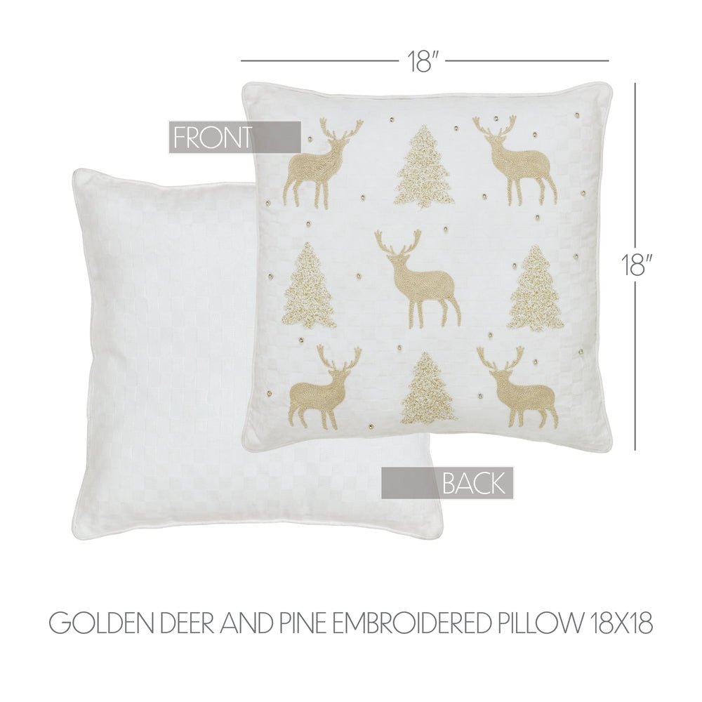 Golden Deer & Pine Embroidered Pillow - Ozark Cabin Décor, LLC