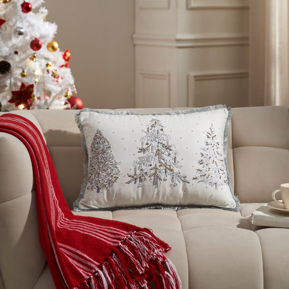White Christmas Silver & Gold Embroidered Pillow - Ozark Cabin Décor, LLC