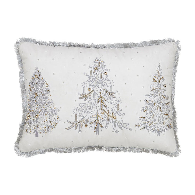 White Christmas Silver & Gold Embroidered Pillow - Ozark Cabin Décor, LLC