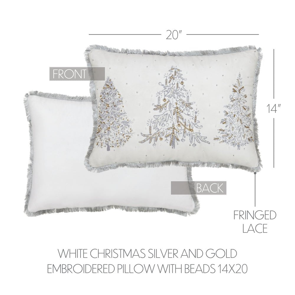 White Christmas Silver & Gold Embroidered Pillow - Ozark Cabin Décor, LLC