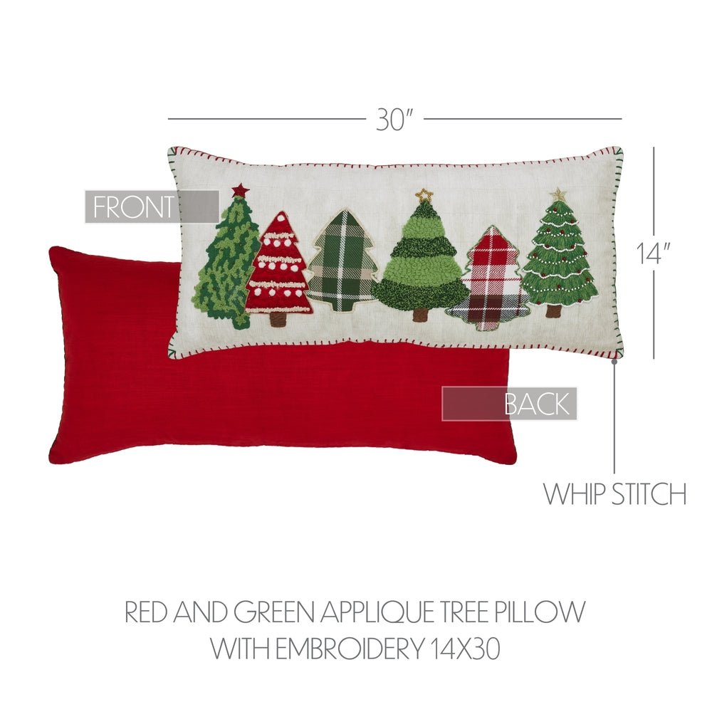Red & Green Applique Tree Pillow - Ozark Cabin Décor, LLC