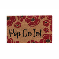 Poppy Coir Doormat with Red Poppy Flowers and "Pop On In!" Message