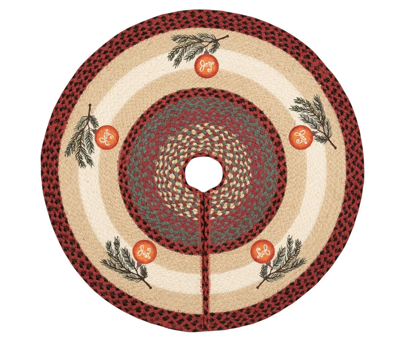 Ornament On Branch 30" Round Braided Natural Jute Christmas  Earth Rugs Tree Skirt With Slit