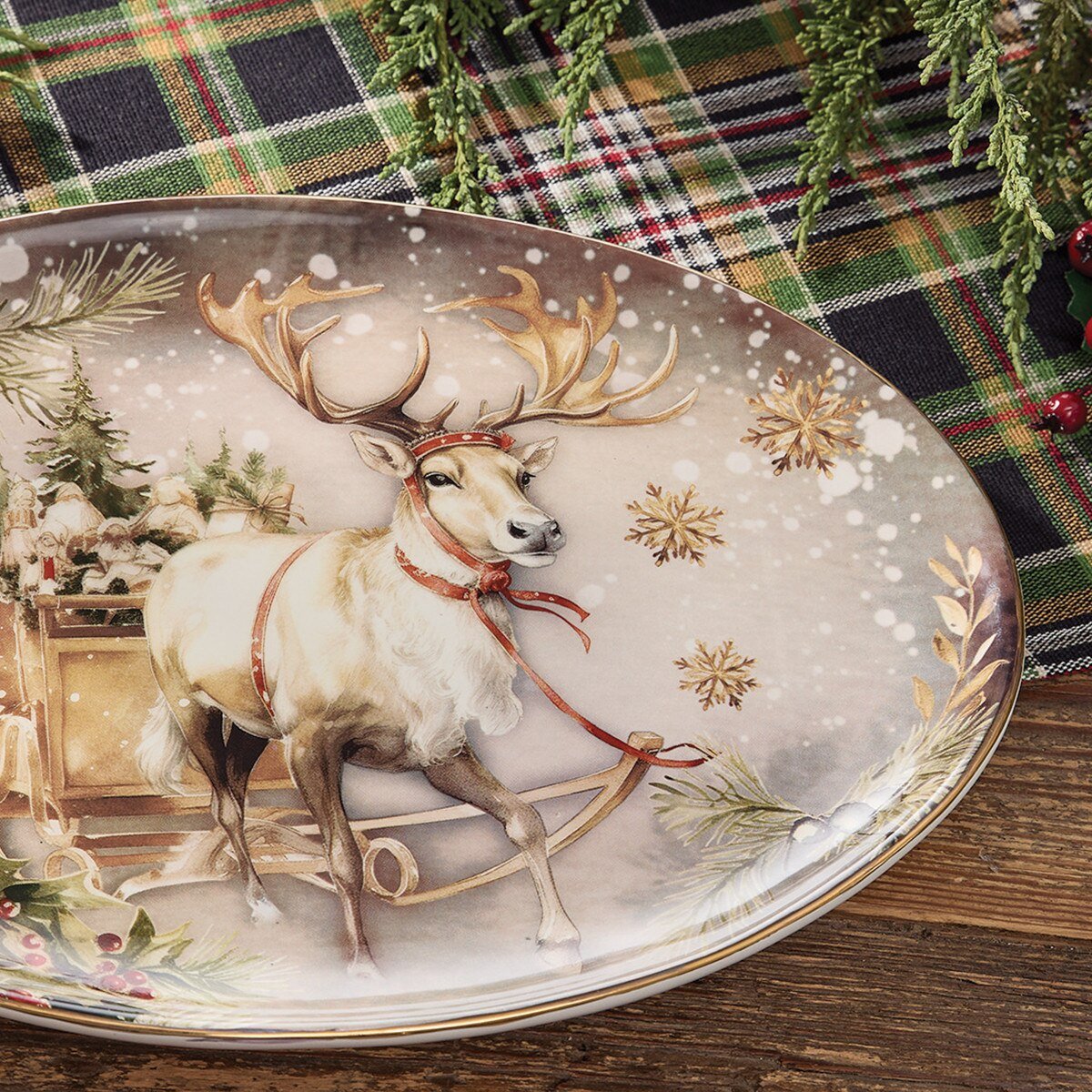 Snow Globe Reindeer Platter - Ozark Cabin Décor, LLC