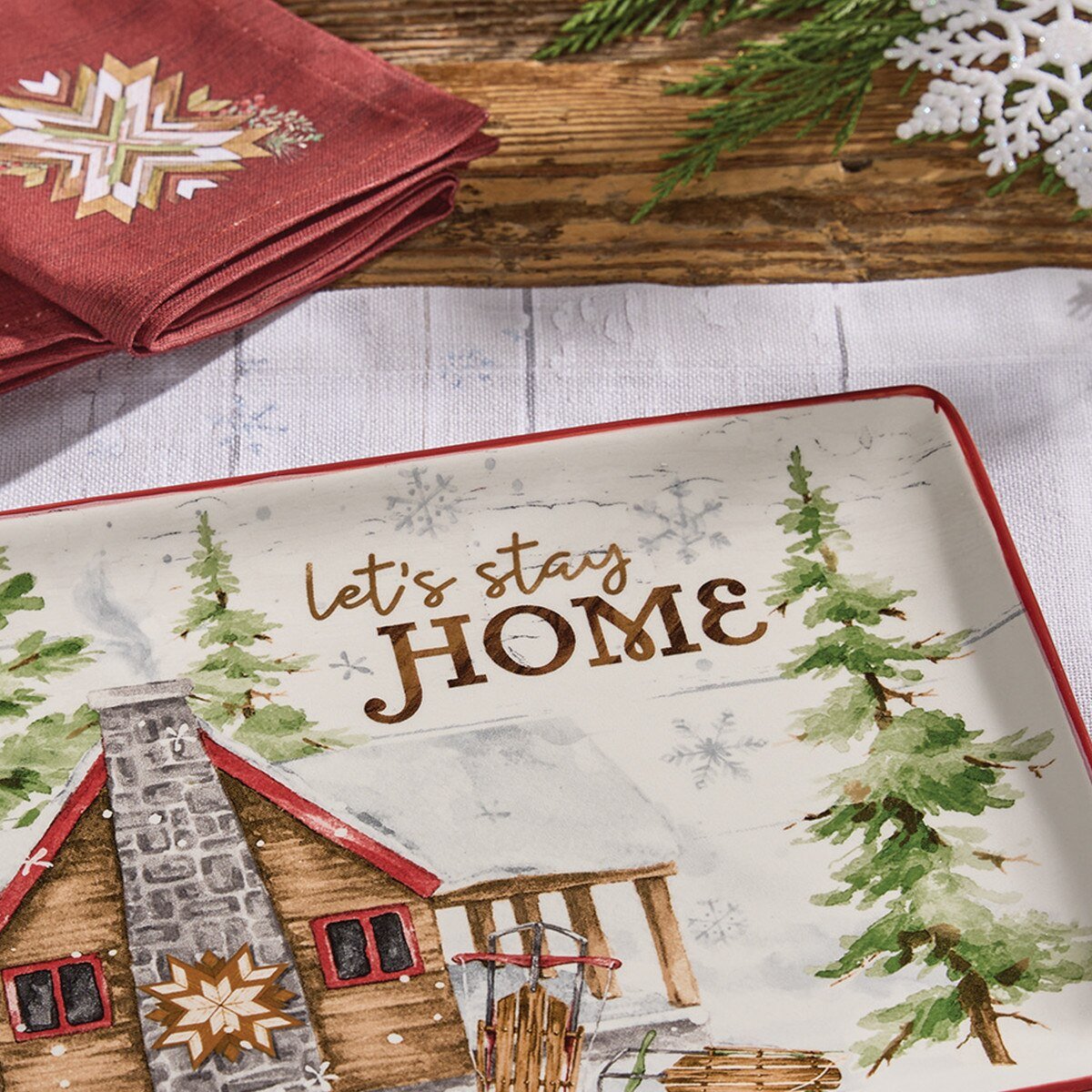 Snowflake Lodge Platter - Ozark Cabin Décor, LLC