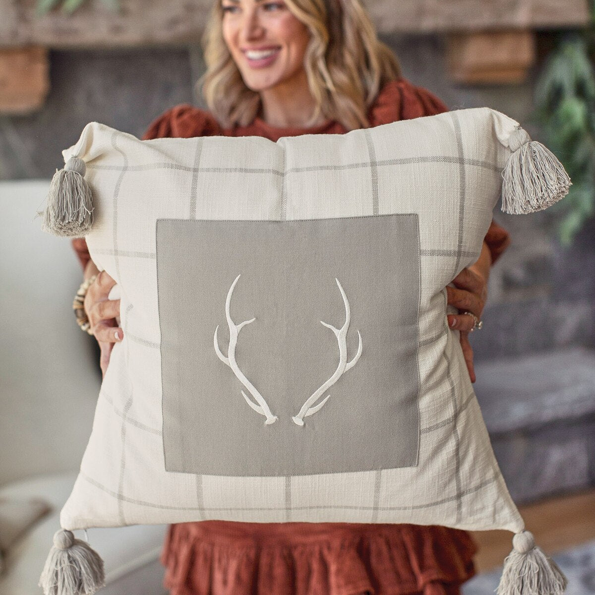 Antler Tasseled Throw Pillow