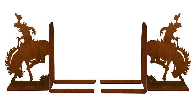 Bronc Rider Powder-Coated Metal Art Bookend Set