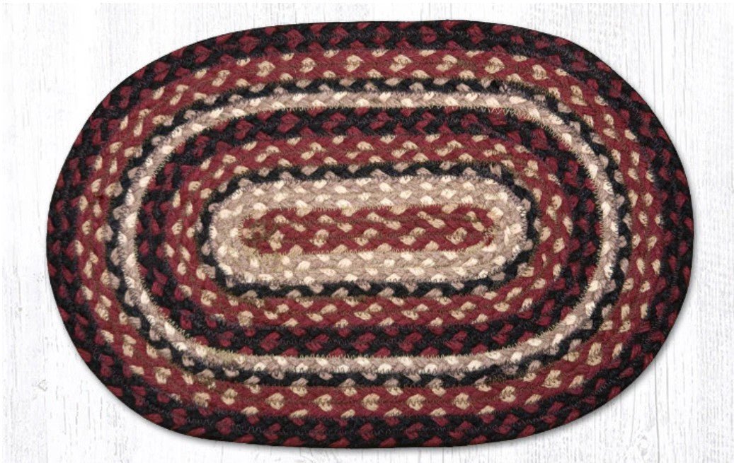 Burgundy/Black/Tan Braided Jute Trivet & Swatch - Ozark Cabin Décor, LLC