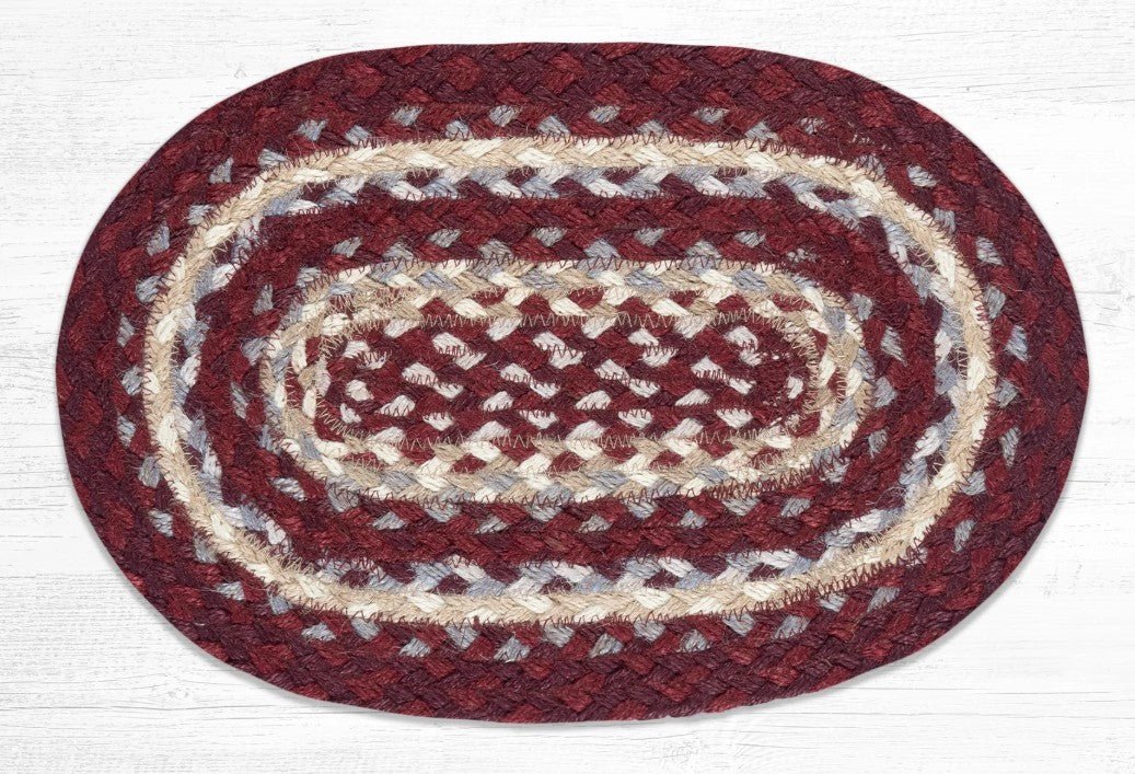 Burgundy/Gray/Cream Braided Jute Trivet & Swatch - Ozark Cabin Décor, LLC
