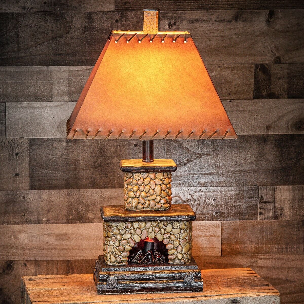 Rustic Stone Fireplace Table Lamp - Thumbnail 2