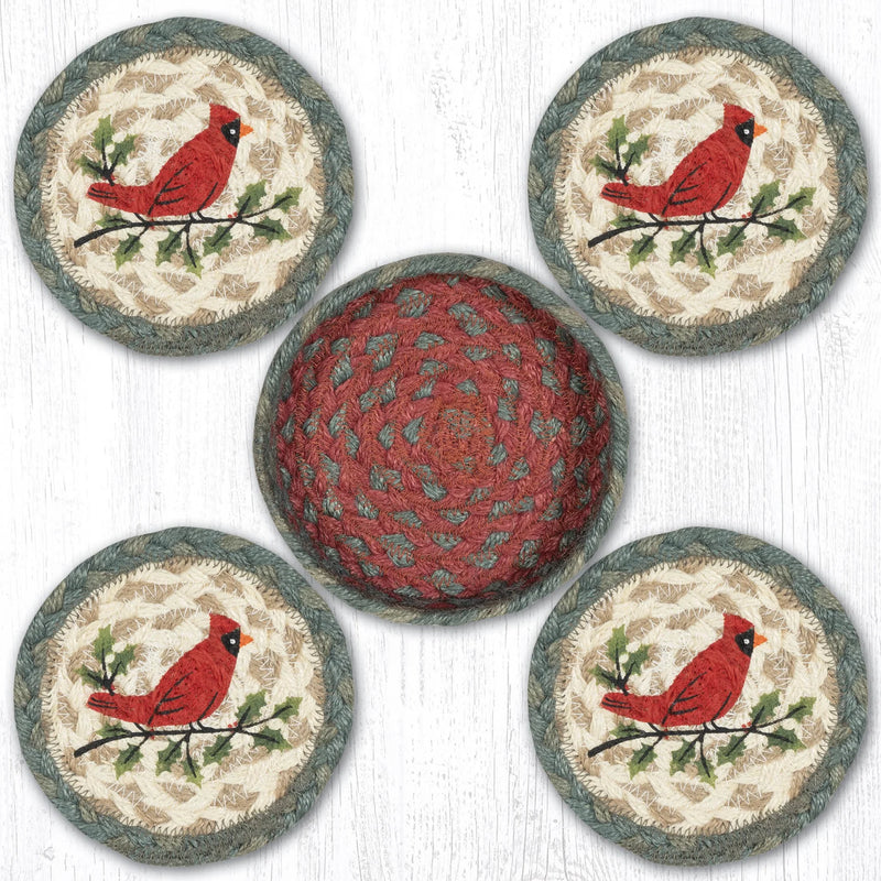 Holly Cardinal Coaster Set - Ozark Cabin Décor, LLC
