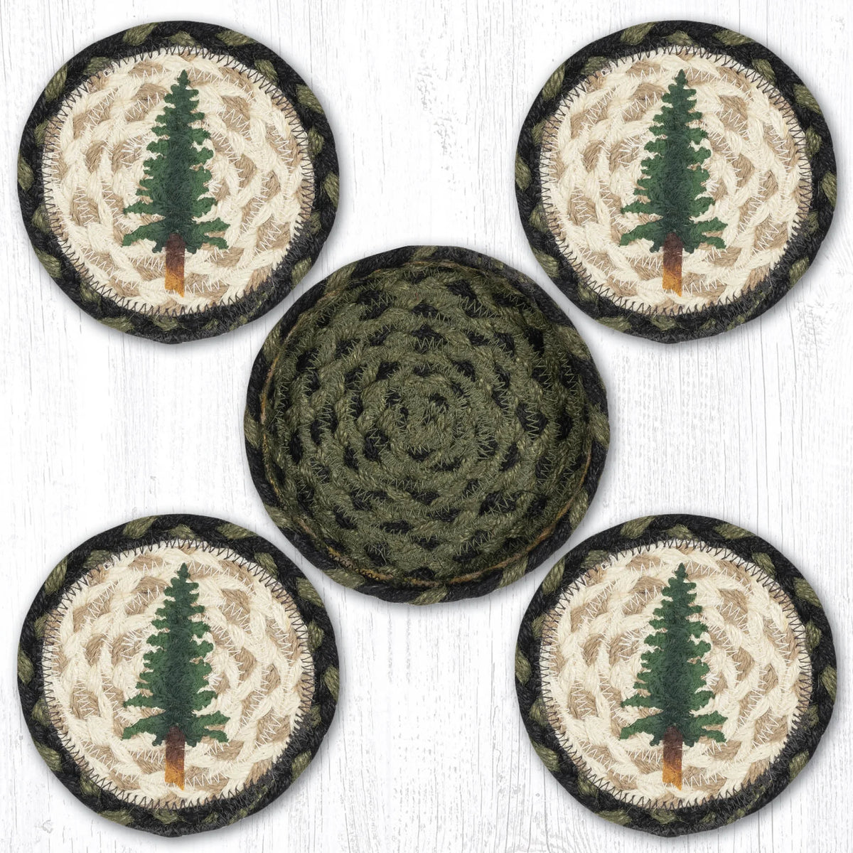 Tall Timbers 5" Round Braided Natural Jute Coaster Set 