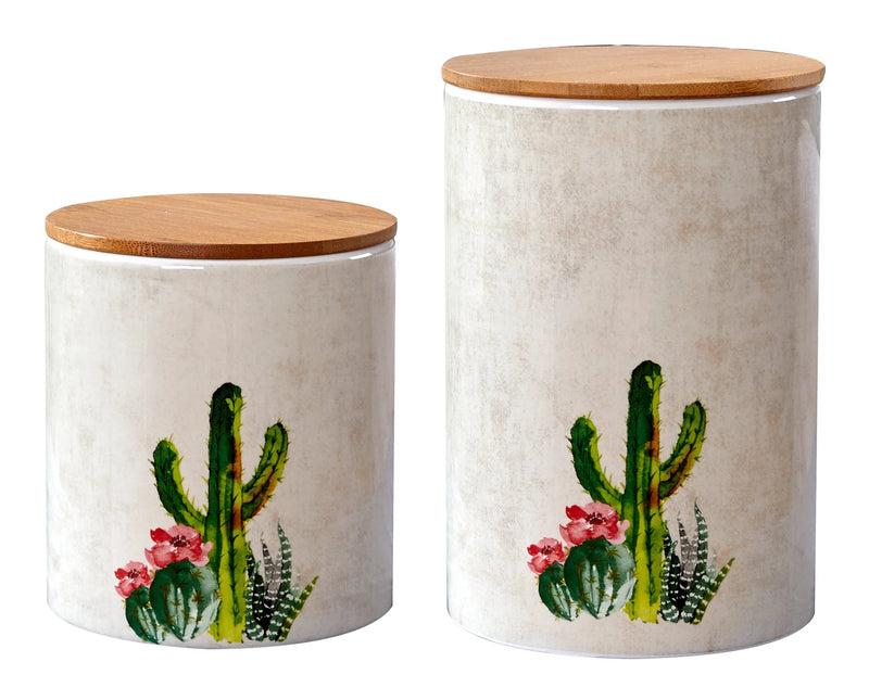 Rustic Southwestern Desert Beauty Ceramic Canister Set With Bamboo Lids
