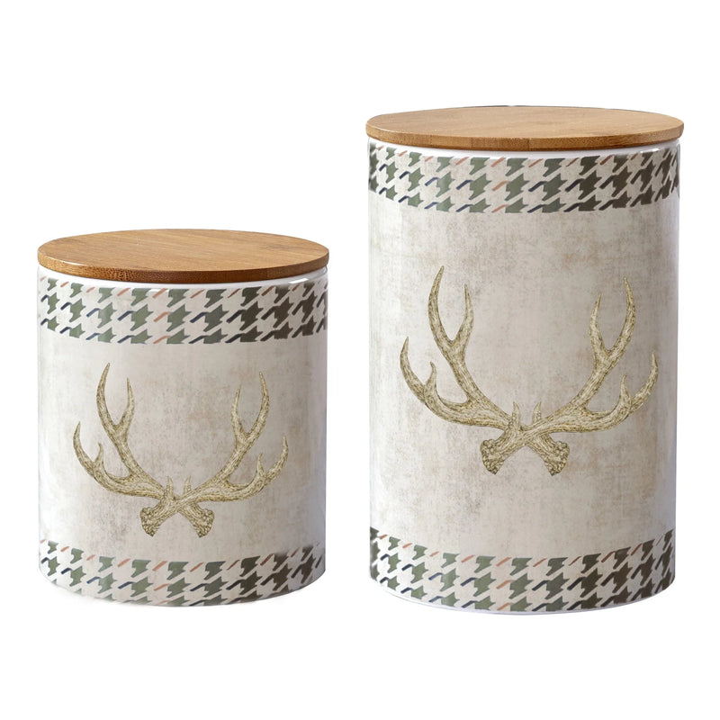Rustic Southwestern Antler Design Ceramic Canister Set With Bamboo Lids
