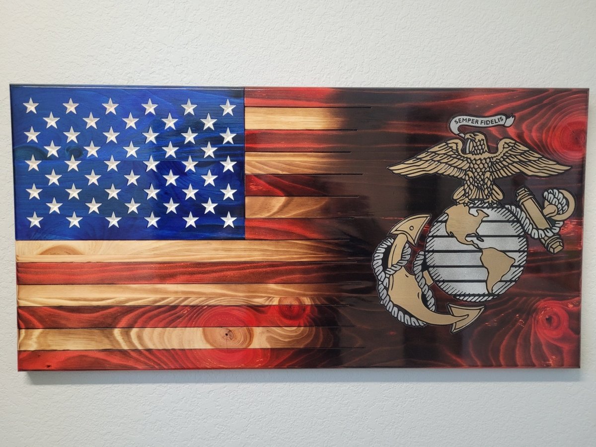 Marine Wooden American Flag - Engraved - Thumbnail 4