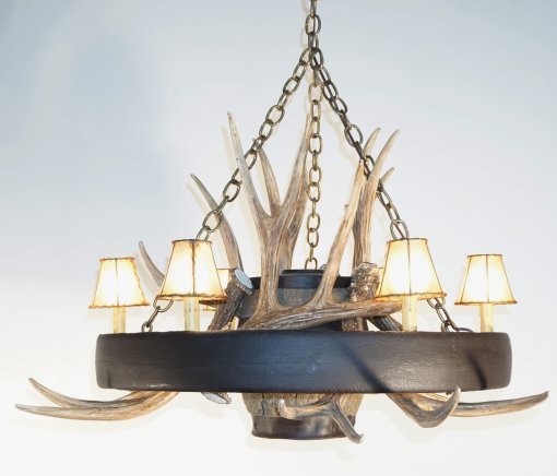 Wagon Wheel Mule Deer Antler Chandelier - Ozark Cabin Décor, LLC