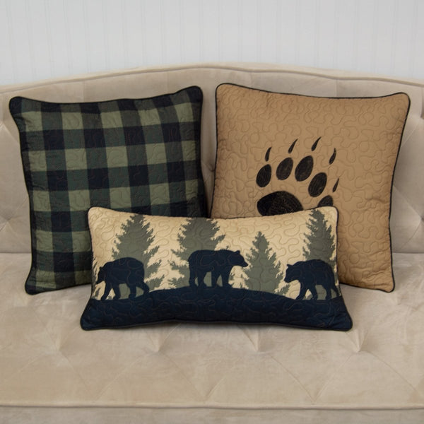 Bear Walk Quilted Plaid Pillow Set - Ozark Cabin Décor, LLC