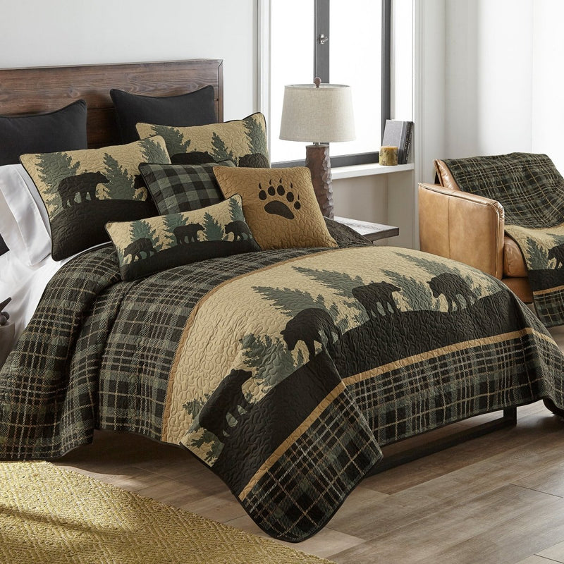 Bear Walk Plaid 3 - Pc Quilted Bedding Set - King - Ozark Cabin Décor, LLC