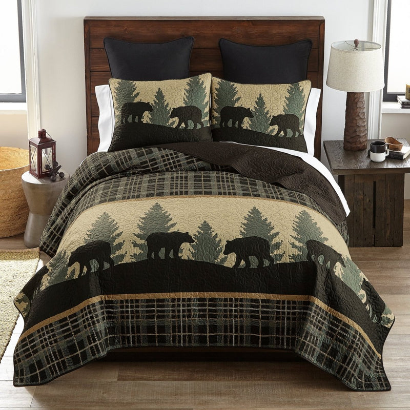 Bear Walk Plaid 2 - Pc Quilted Bedding Set - Twin - Ozark Cabin Décor, LLC
