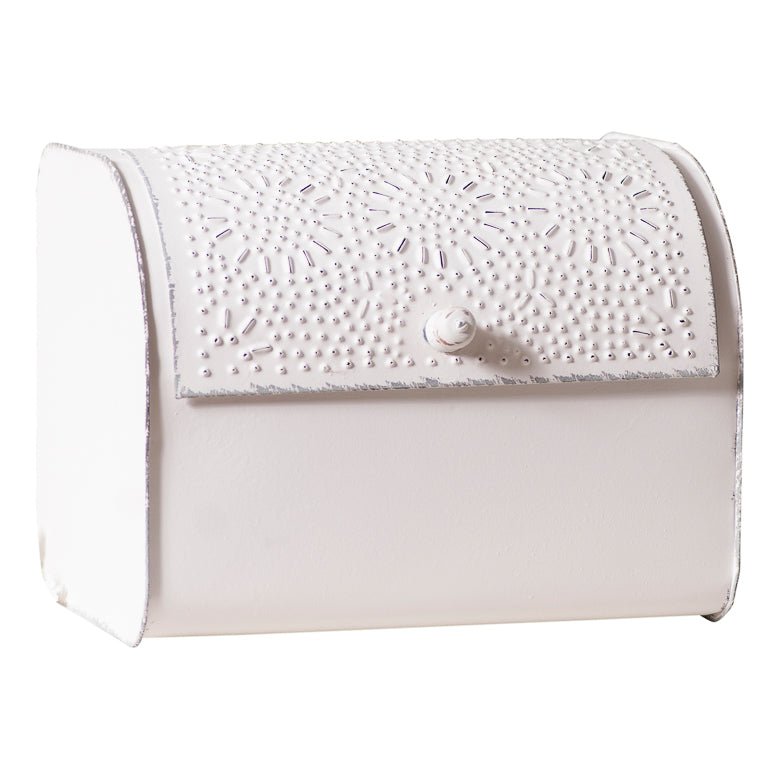 Punched Tin Bread Box - Rustic White - Ozark Cabin Décor, LLC