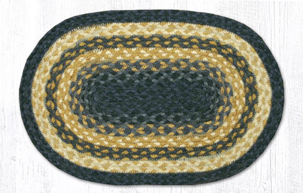 Light & Dark Blue/Mustard Braided Jute Trivet & Swatch - Ozark Cabin Décor, LLC