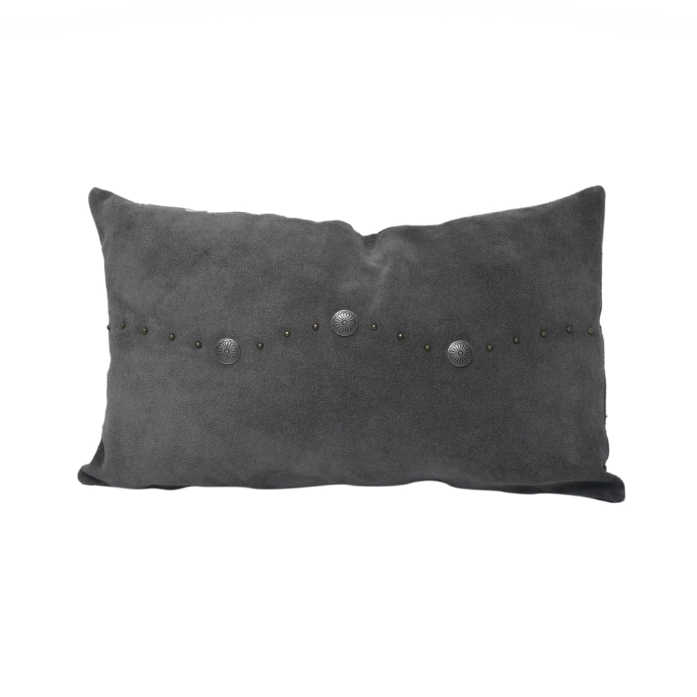 Genuine Suede Antique Concho & Studded Pillow - Gray - Ozark Cabin Décor, LLC