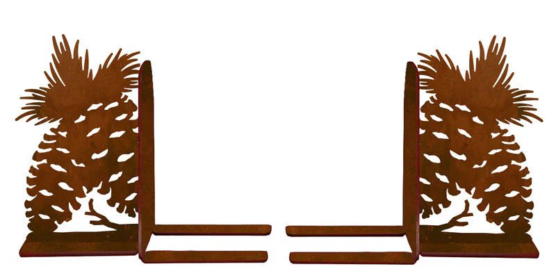 Pine Cone Metal Art Powder-Coated Steel Bookend Set