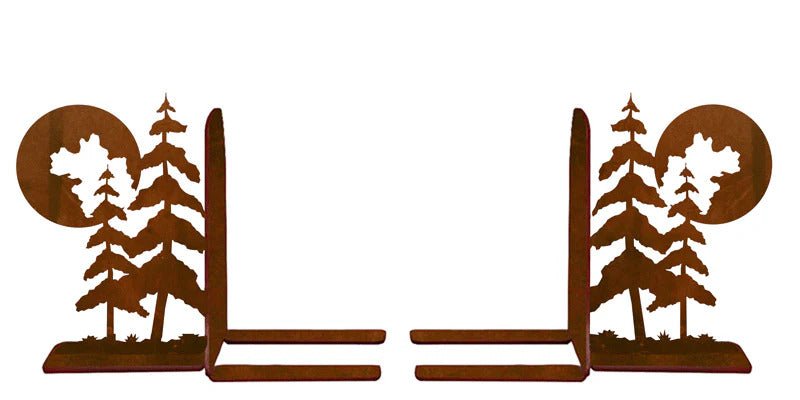 Pine Tree And Moon Metal Art Powder-Coated Bookend Set