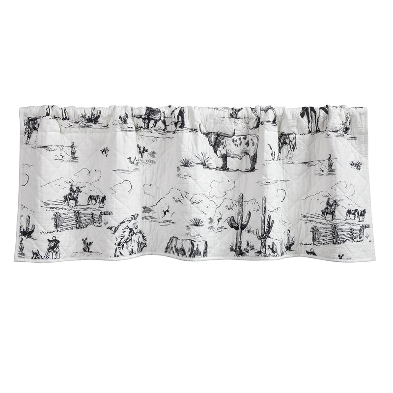 Rustic Western Ranch Life Quilted Reversible 18"x56" Kitchen, Bedroom, Bath Window Valance In Black And White