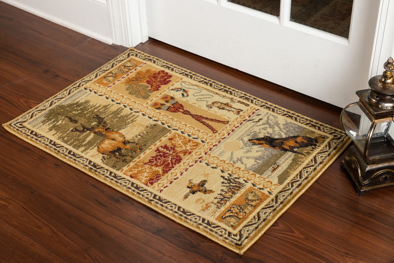 Rustic Nature Wildlife 2'x3' Stain-Resistant Accent Cabin Lodge Rug