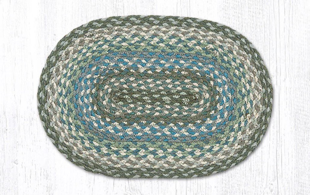 Sage/Ivory/Settler Blue Braided Jute Trivet & Swatch - Ozark Cabin Décor, LLC