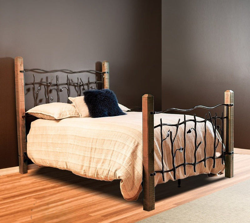 Sylamore Hand - Forged Iron Full Bed w/Wooden Posts - Ozark Cabin Décor, LLC