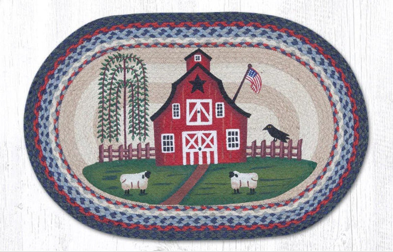 Patriotic Barn Scene Braided Jute Rug - Ozark Cabin Décor, LLC