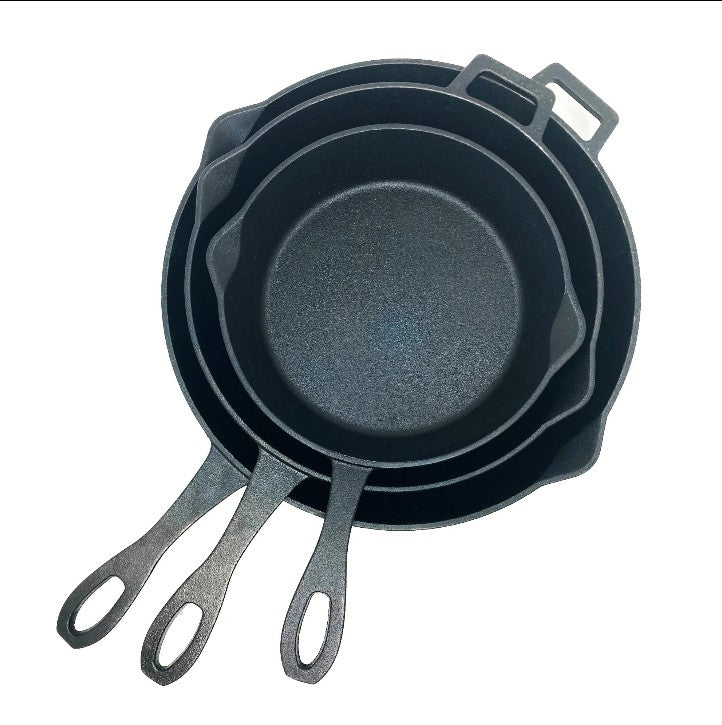 10 - in, 12 - in, and 14 - in Cast Iron Skillet Set - Ozark Cabin Décor, LLC