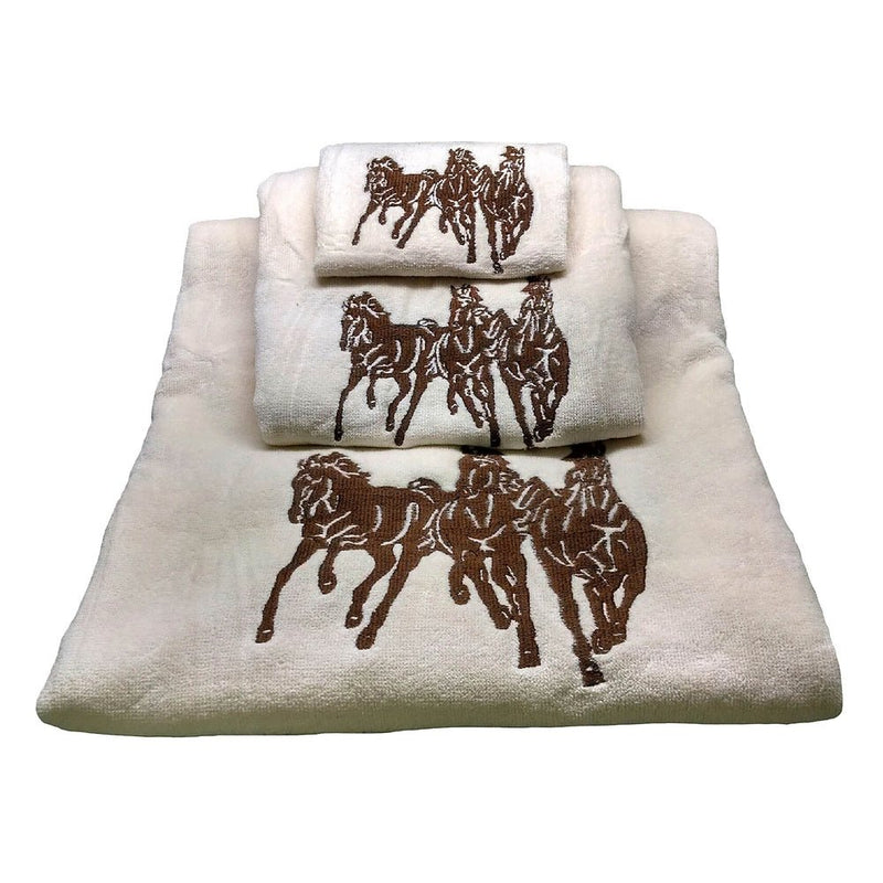 Embroidered 3 Running Horses 6-Pc Towel Set in Cream