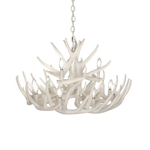 Whitetail Deer 15 White Antler Chandelier