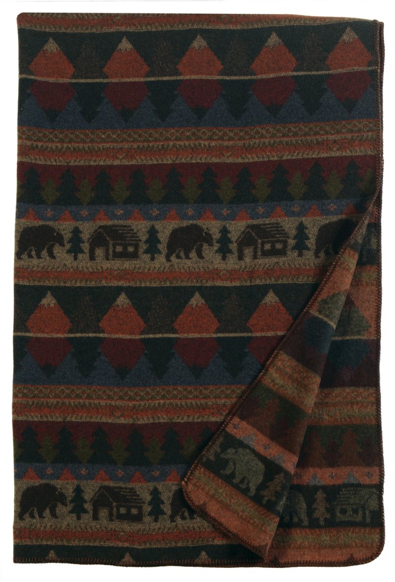 Wooded River Cabin Bear Wool Throw