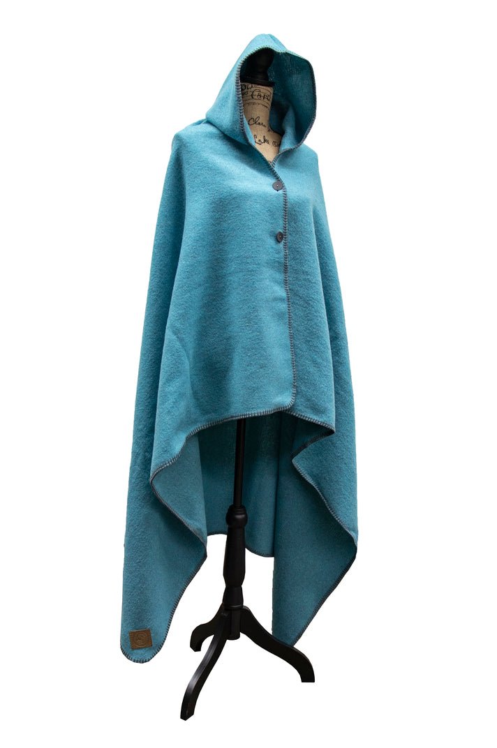 Wooded River Italian Wool Solid Turquoise Hooded Throw