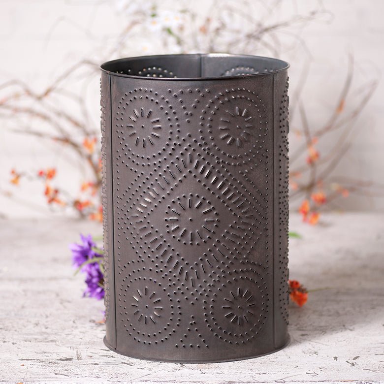 Primitive Punched Metal Waste Basket - Ozark Cabin Décor, LLC