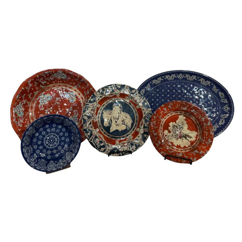 Patchwork Bandana 28 - Pc Dinnerware Set - Western Americana - Ozark Cabin Décor, LLC