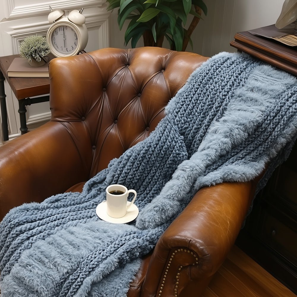 Plush Knit Throw - Dusty Blue - Ozark Cabin Décor, LLC